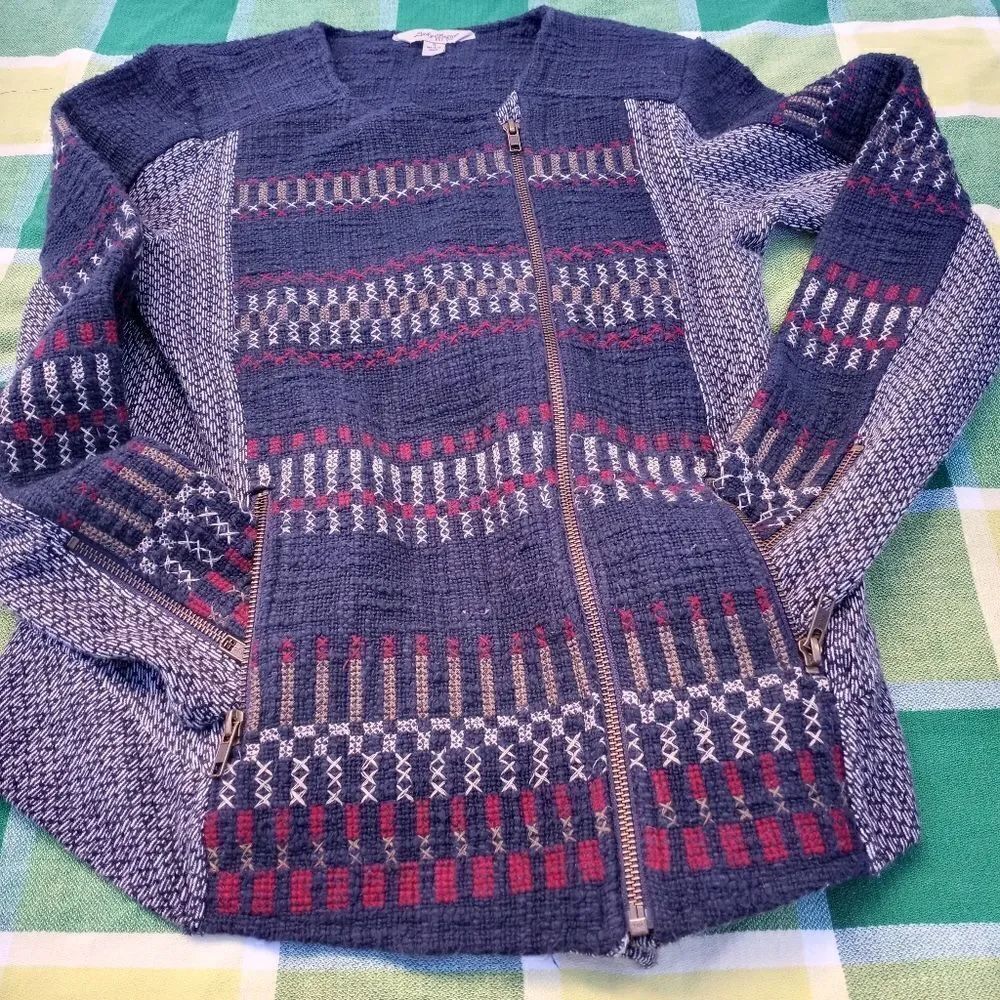 Lucky Brand S/P Longsleeves Knit Zippers Embroidery Jacket Coat.Condition: good
